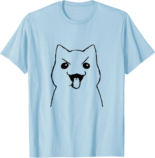Freaky Cat Tongue Out Flight Meme Black Graphic T-Shirt - T-Shirt | Light Blue