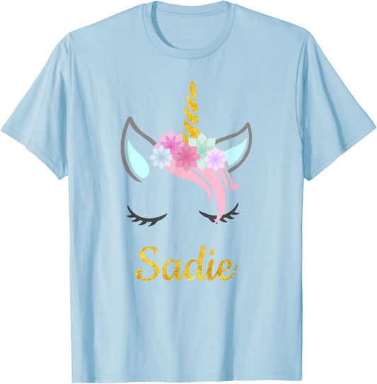 Sadie Unicorn Name Shirt for Sadie T-Shirt - T-Shirt | Light Blue