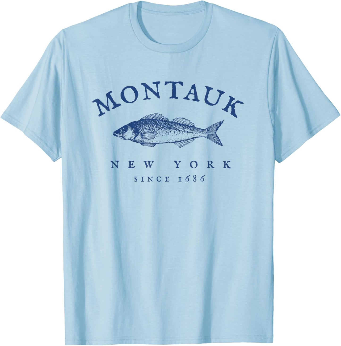 Retro Montauk New York Fishing T-Shirt - T-Shirt | Light Blue