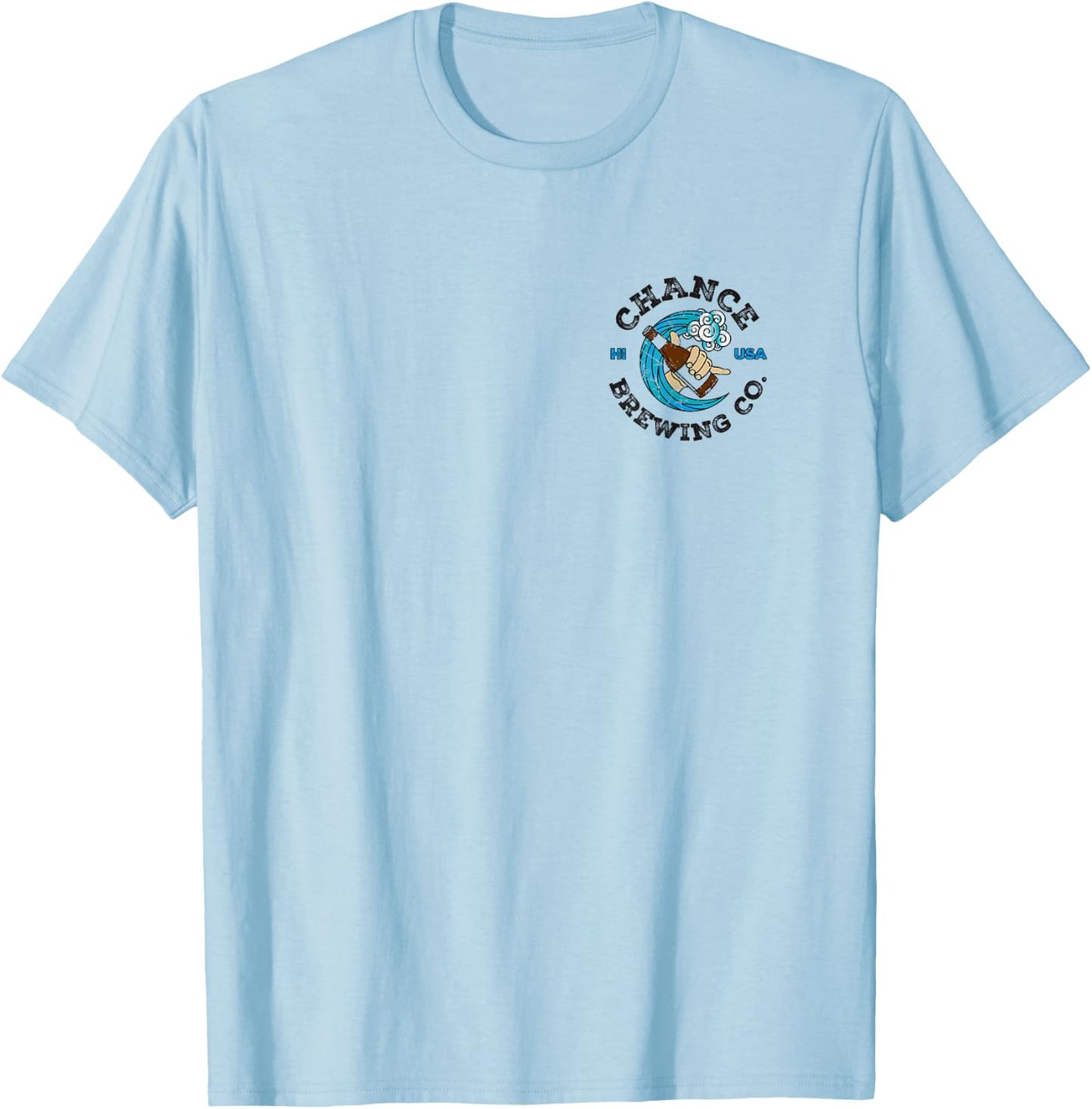 Chance Brewing Co Hawaiian Beer with Logo on Back T-Shirt - T-Shirt | Light Blue