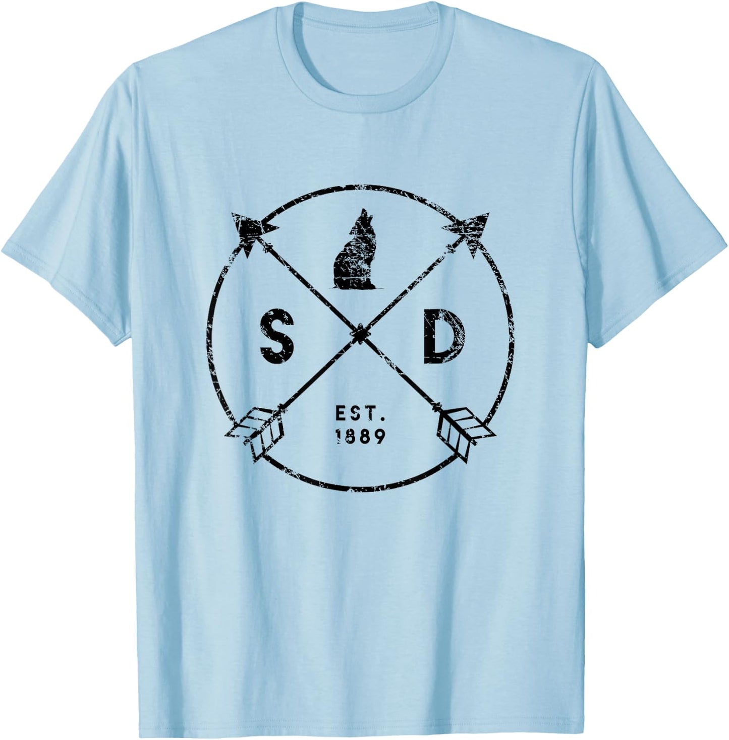 South Dakota Adventure Est 1889 Coyote Arrow State T-Shirt - T-Shirt | Light Blue