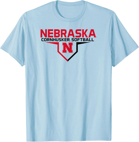 Nebraska Cornhuskers Softball Plate White T-Shirt - T-Shirt | Light Blue