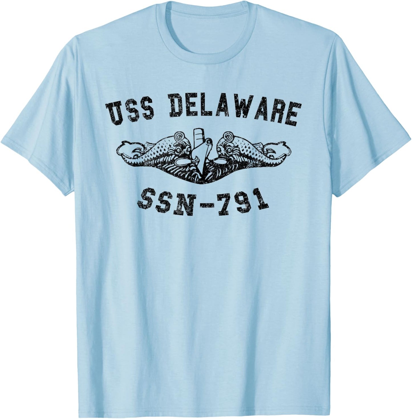 USS Delaware SSN-791 Attack Submarine Badge Vintage T-Shirt - T-Shirt | Light Blue