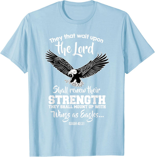Wings Like Eagles Isaiah 40:31 Christian Message T-Shirt - T-Shirt | Light Blue