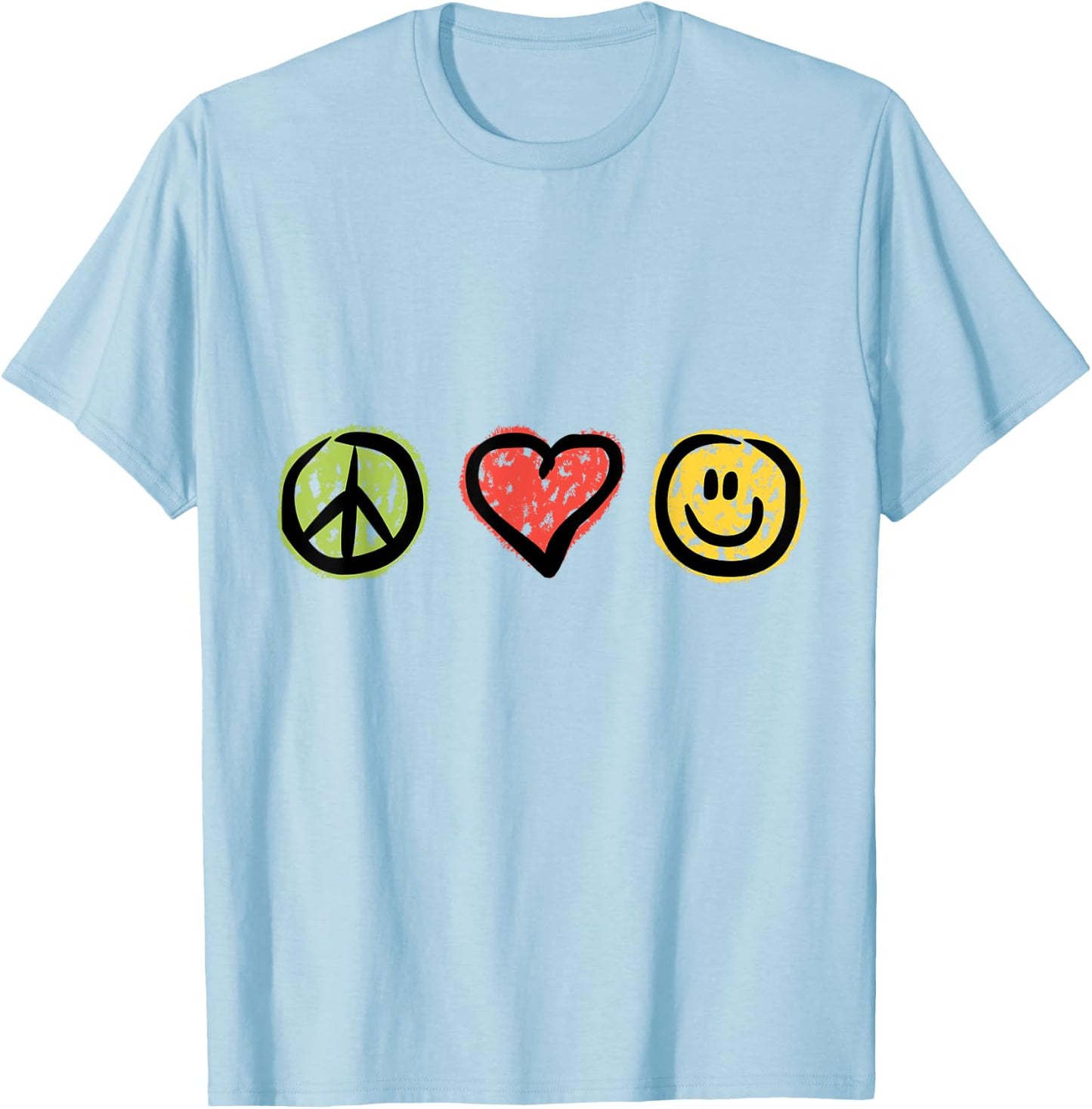 Peace Love Happiness Positive Message Symbols T-Shirt - T-Shirt | Light Blue