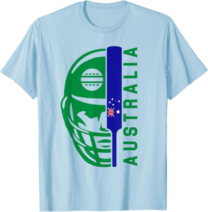 Cricket Australia Fan Helmet Ball and Bat Design T-Shirt - T-Shirt | Light Blue