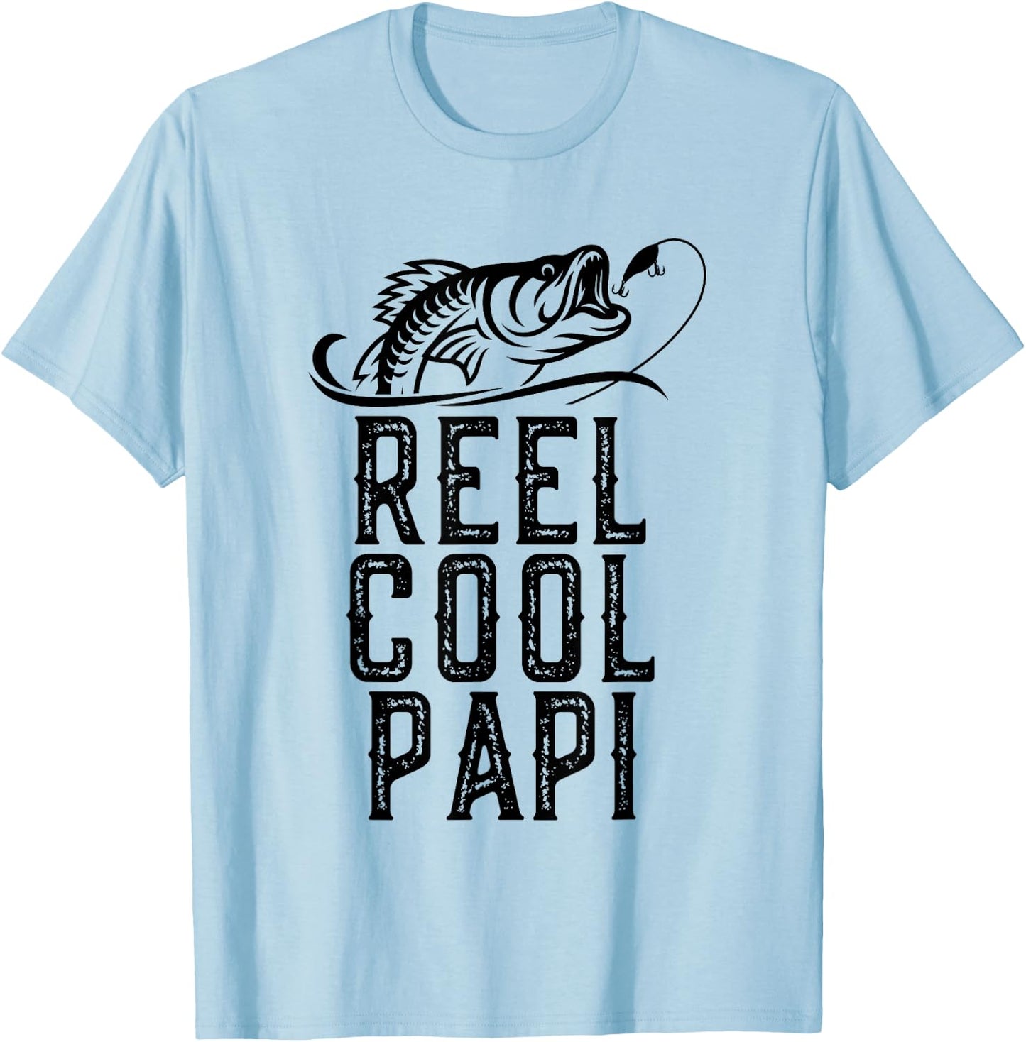 Reel Cool Papi Fishing Fisherman Funny Grandpa Retro T-Shirt - T-Shirt | Light Blue