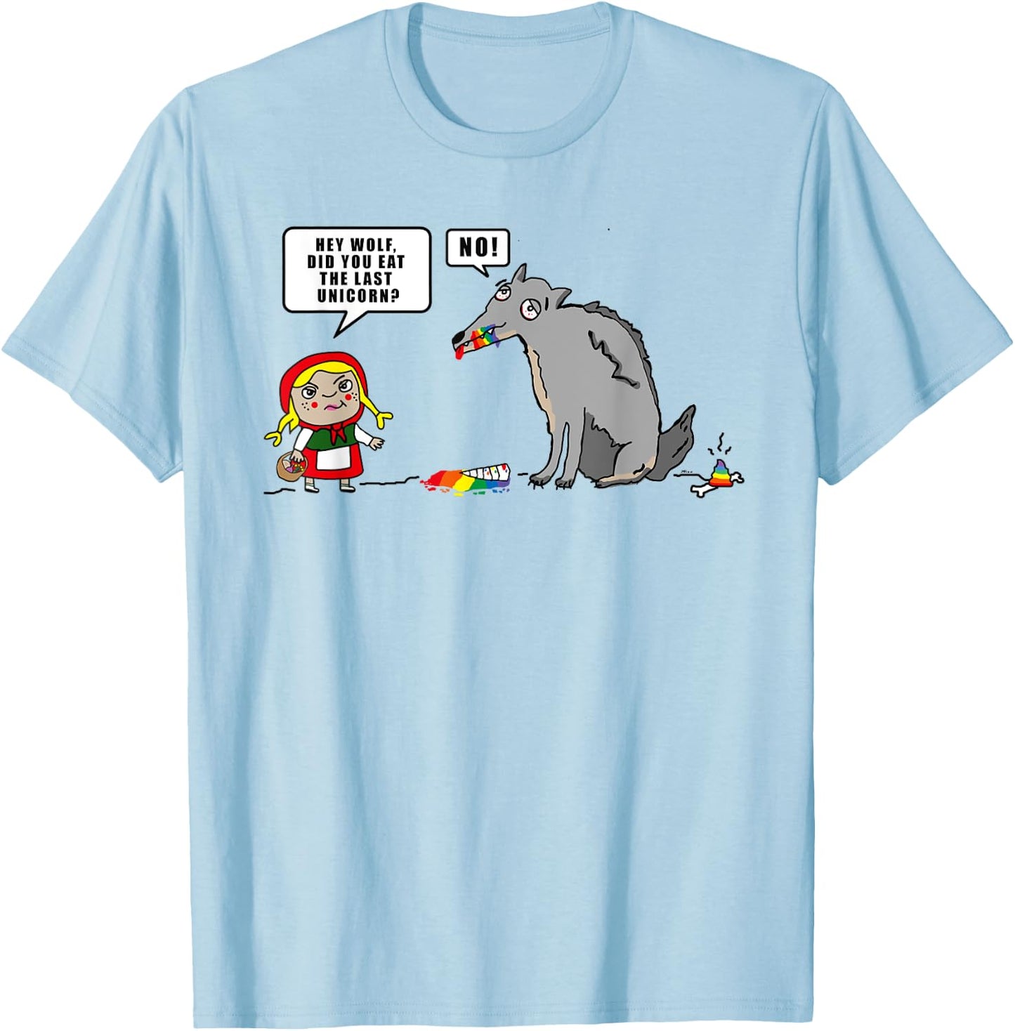 Little Red Riding Hood Wolf Unicorn Cartoon Saying Outfit T-Shirt - T-Shirt | Light Blue
