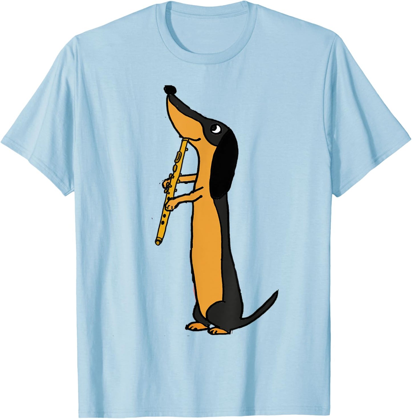 Smiletodaytees Fun Dachshund Dog Playing Flute Men Women Kids T-Shirt - T-Shirt | Light Blue