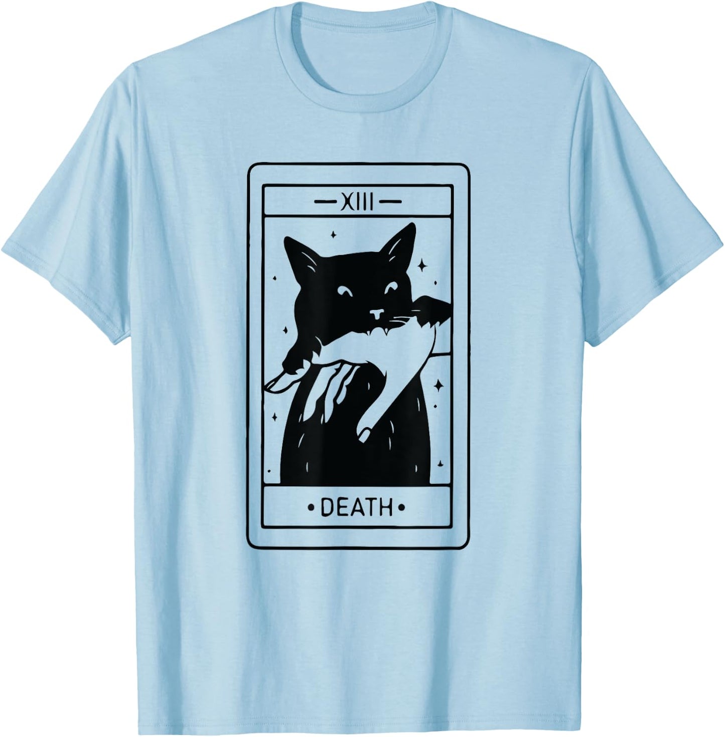 Black Cat Tarot Death Halloween Witchy Cat Lover Men Women T-Shirt - T-Shirt | Light Blue