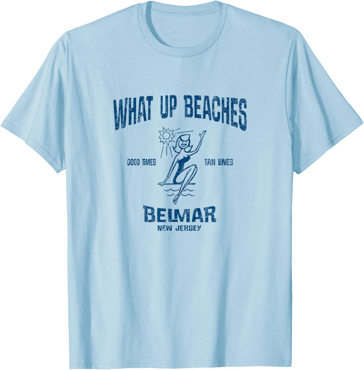 Belmar New Jersey NJ Funny Vintage Beaches T-Shirt - T-Shirt | Light Blue