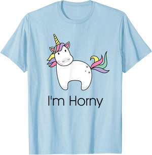 Funny Unicorn I'm Horny Adult Bedroom Gift and Her T-Shirt - T-Shirt | Light Blue
