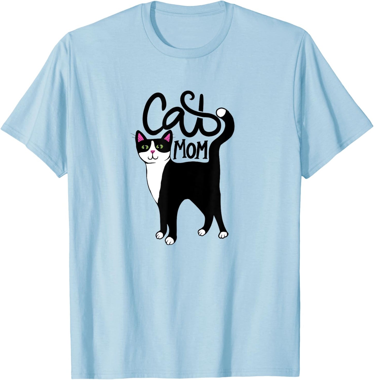Tuxedo Cat Mom Cute T-Shirt - T-Shirt | Light Blue