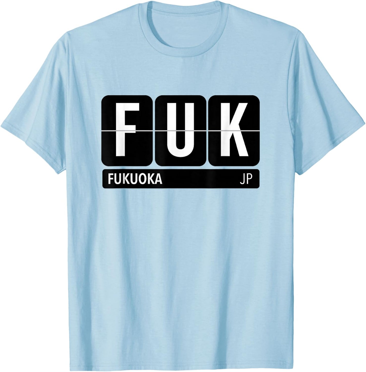 FUK Fukuoka Japan Travel Souvenir White Text T-Shirt - T-Shirt | Light Blue