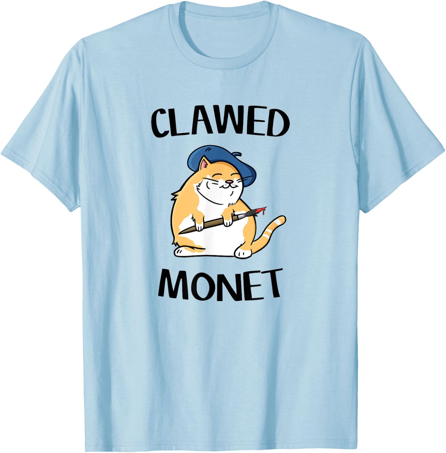 Funny Cat - French Artist Painting Clawed Monet Men Women Girls Kids T-Shirt - T-Shirt | Light Blue