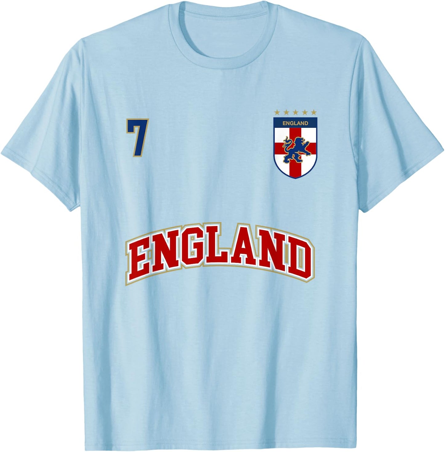 England Football Team Shirt Number 7 + BACK English Flag T-Shirt - T-Shirt | Light Blue