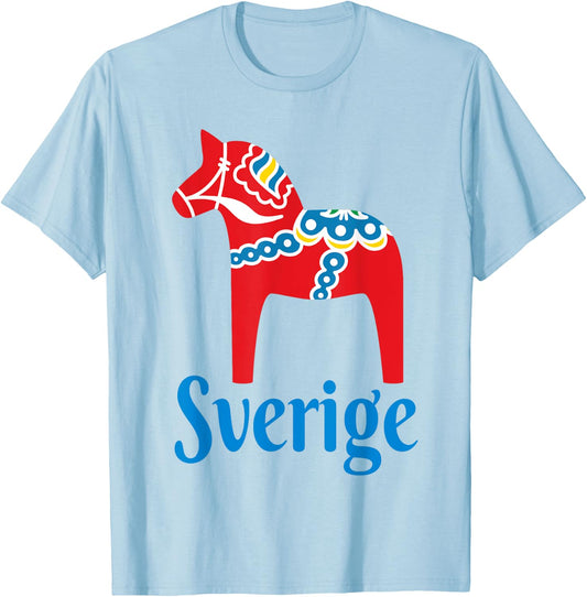 Sverige Sweden Swedish Dala Horse Dalecarlian horse T-Shirt - T-Shirt | Light Blue