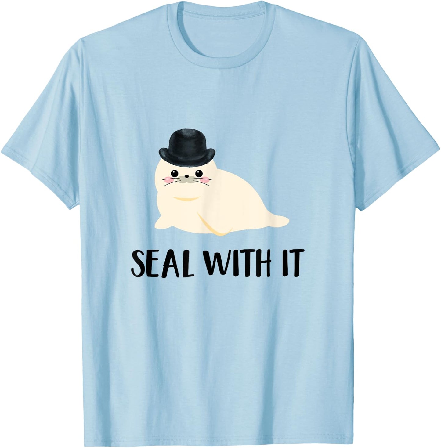Cute White Sea Lion Seal With It T-Shirt - T-Shirt | Light Blue
