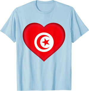 I Love Tunisia | Tunisian Flag Heart Outfit T-Shirt - T-Shirt | Light Blue