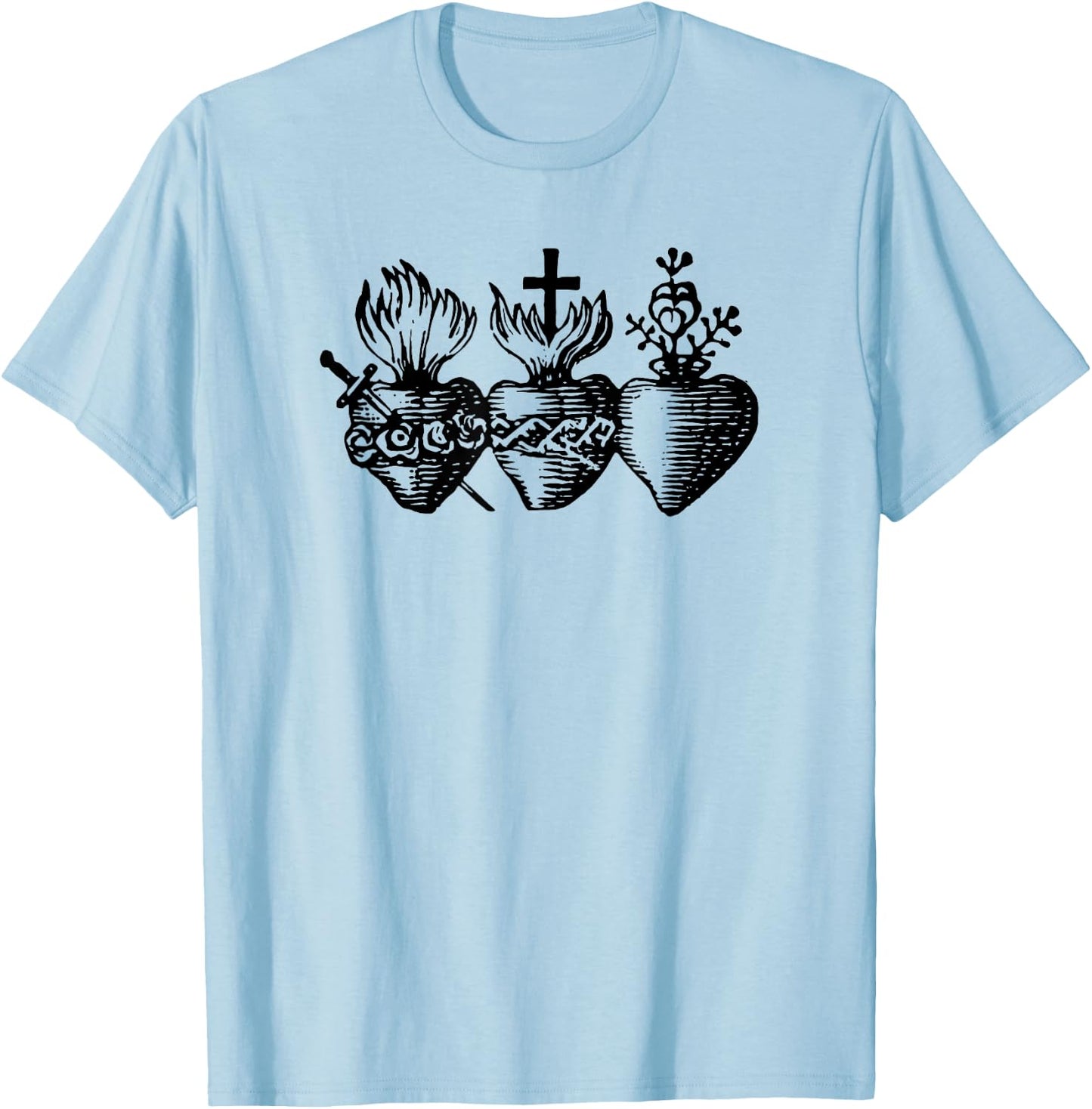 Sacred Heart - Religious Icon Art DTF403a T-Shirt - T-Shirt | Light Blue