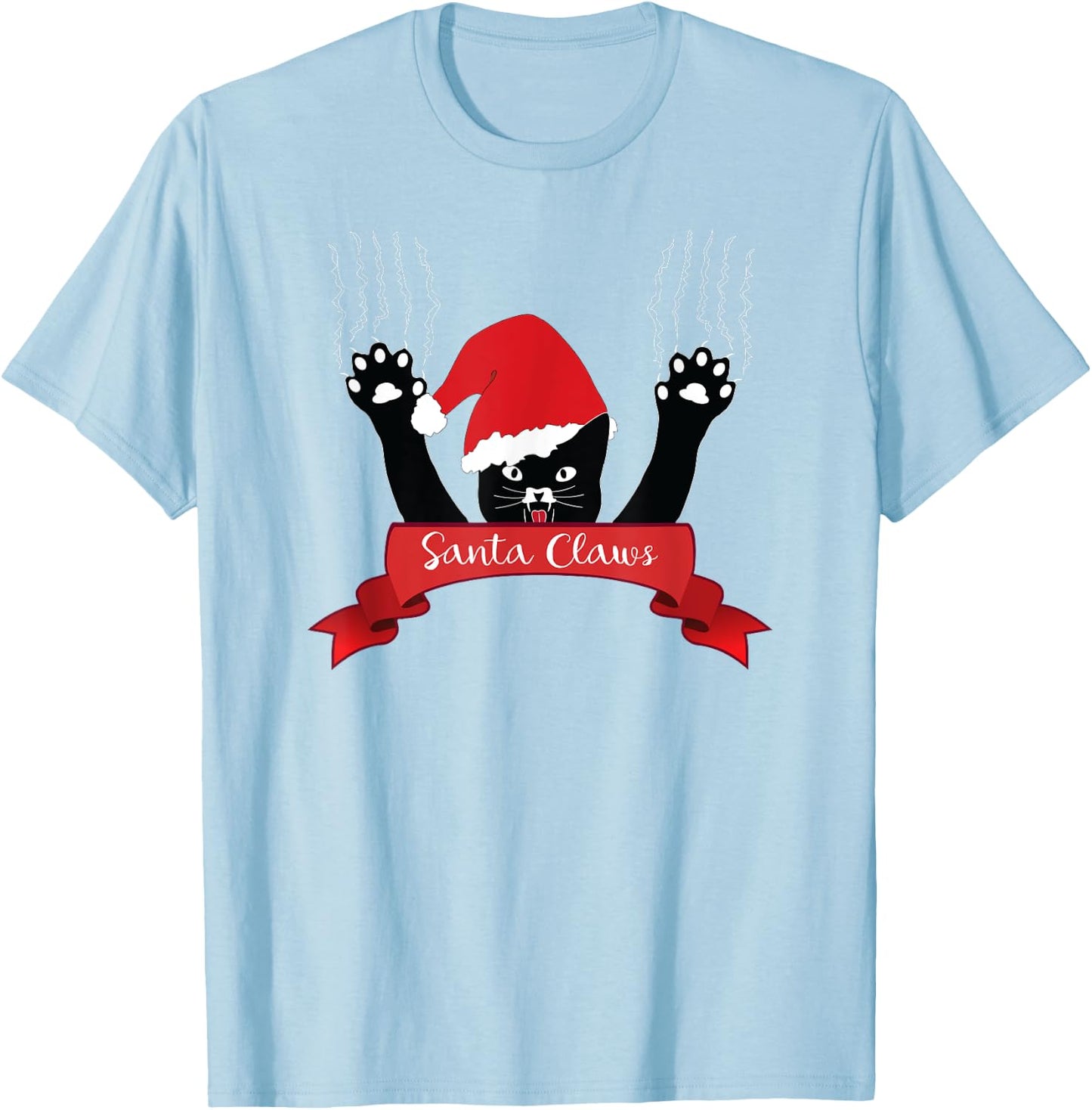 Santa Claws Cat Christmas , Xmas Red Gift Ribbon T-Shirt - T-Shirt | Light Blue