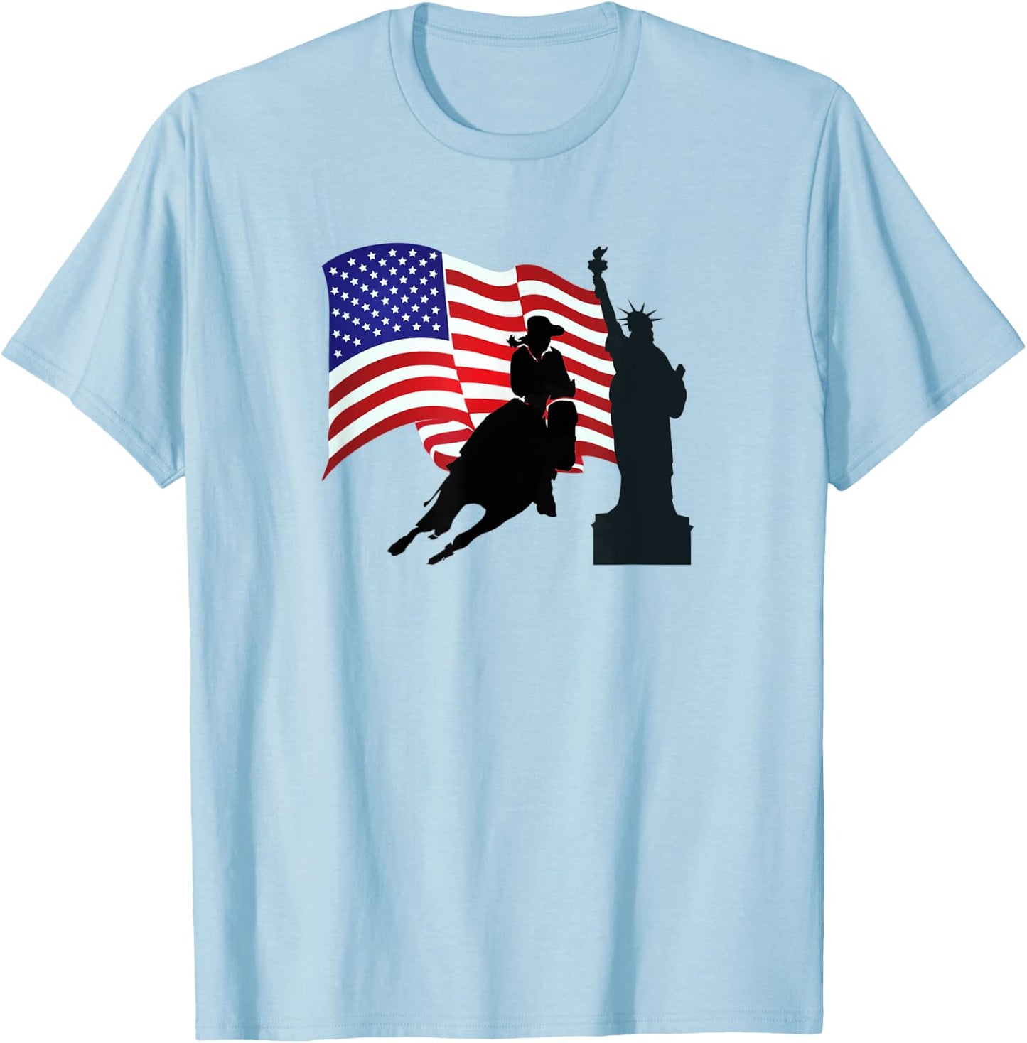 Barrel Racing - Featuring Statue of Liberty & Flag T-Shirt - T-Shirt | Light Blue