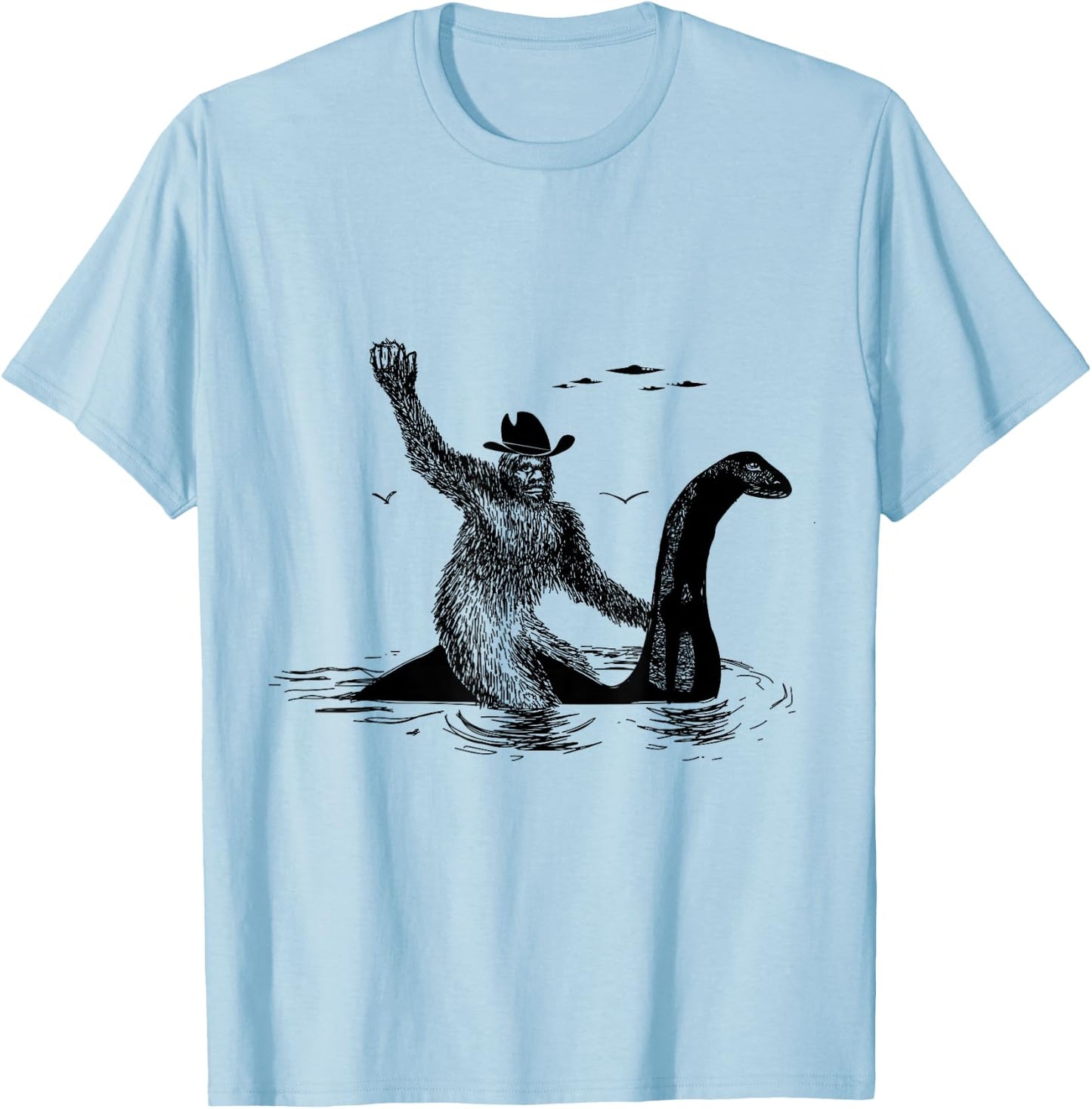 Check out my other Bigfoot Bigfoot Riding on Nessie Lochness, Cowboy, Yeti , Men, -Adults, Grey, Small, Classic Fit, Short Sleeve, Cotton, Polyester T-Shirt - T-Shirt | Light Blue