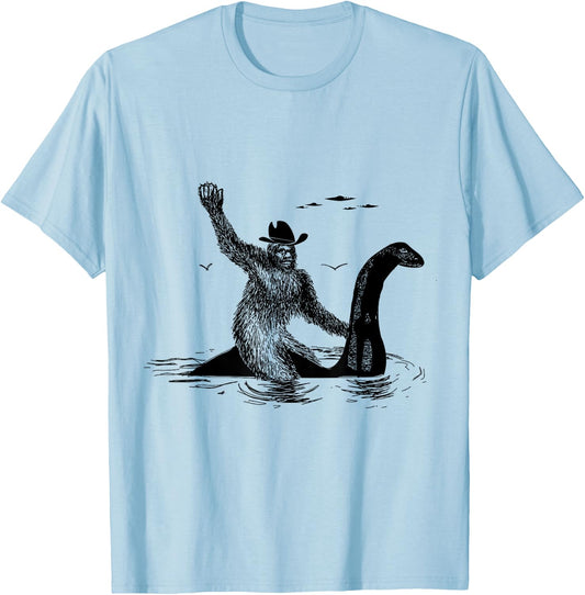 Check out my other Bigfoot Bigfoot Riding on Nessie Lochness, Cowboy, Yeti , Men, -Adults, Grey, Small, Classic Fit, Short Sleeve, Cotton, Polyester T-Shirt - T-Shirt | Light Blue