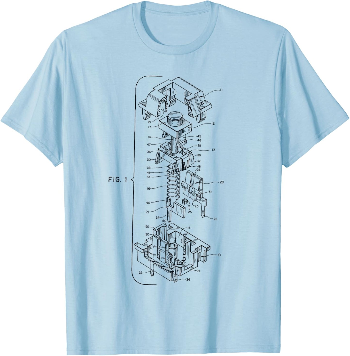 Mechanical Keyboard Key Patent Design Drawing T-Shirt - T-Shirt | Light Blue