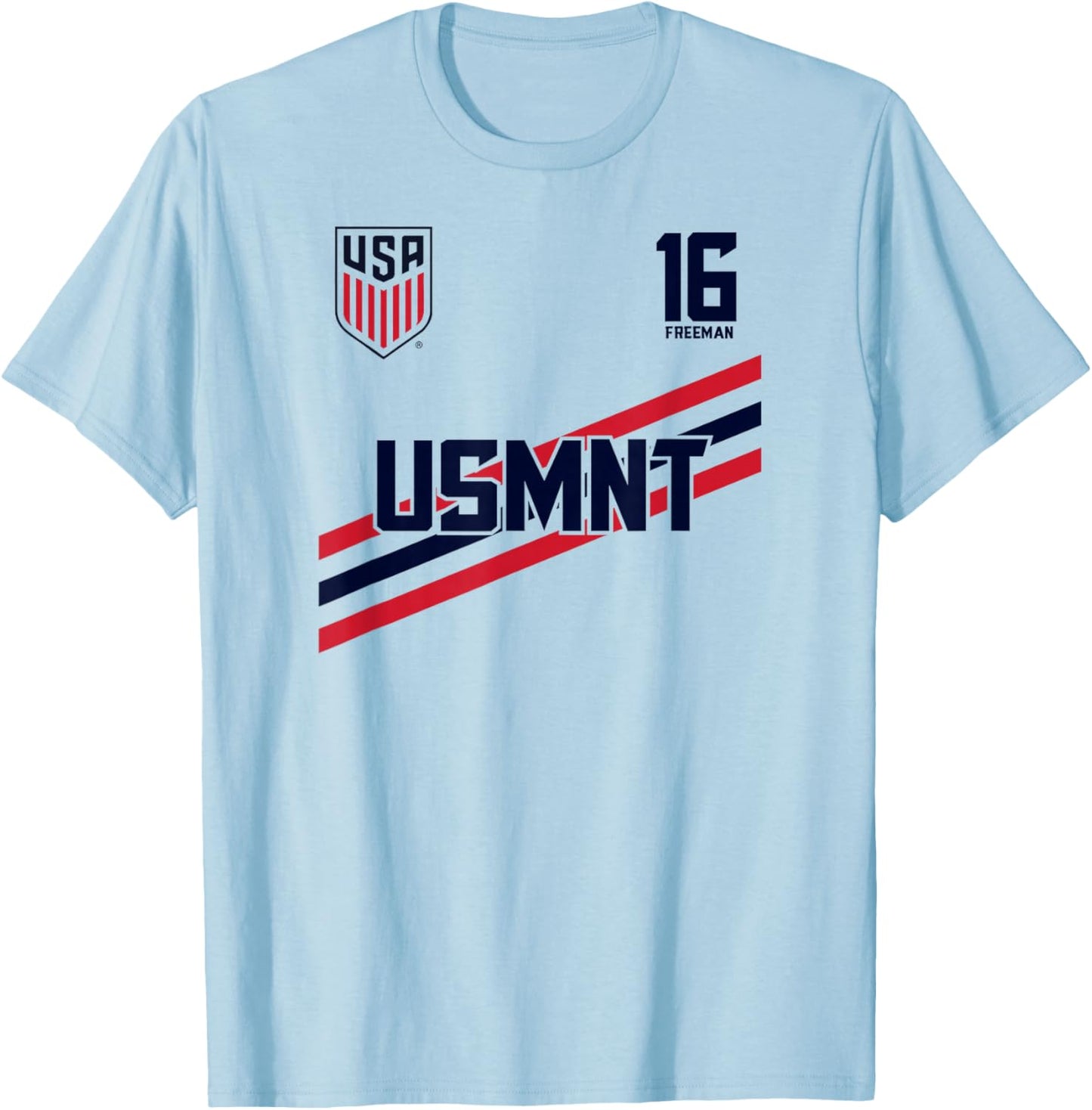 Alex Freeman 16 White USMNT Officially Licensed T-Shirt - T-Shirt | Light Blue