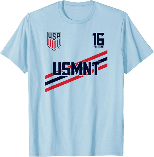 Alex Freeman 16 White USMNT Officially Licensed T-Shirt - T-Shirt | Light Blue