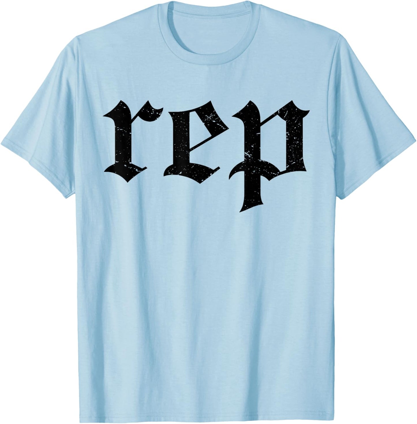 Vintage Distressed Effect Rep Expression T-Shirt - T-Shirt | Light Blue