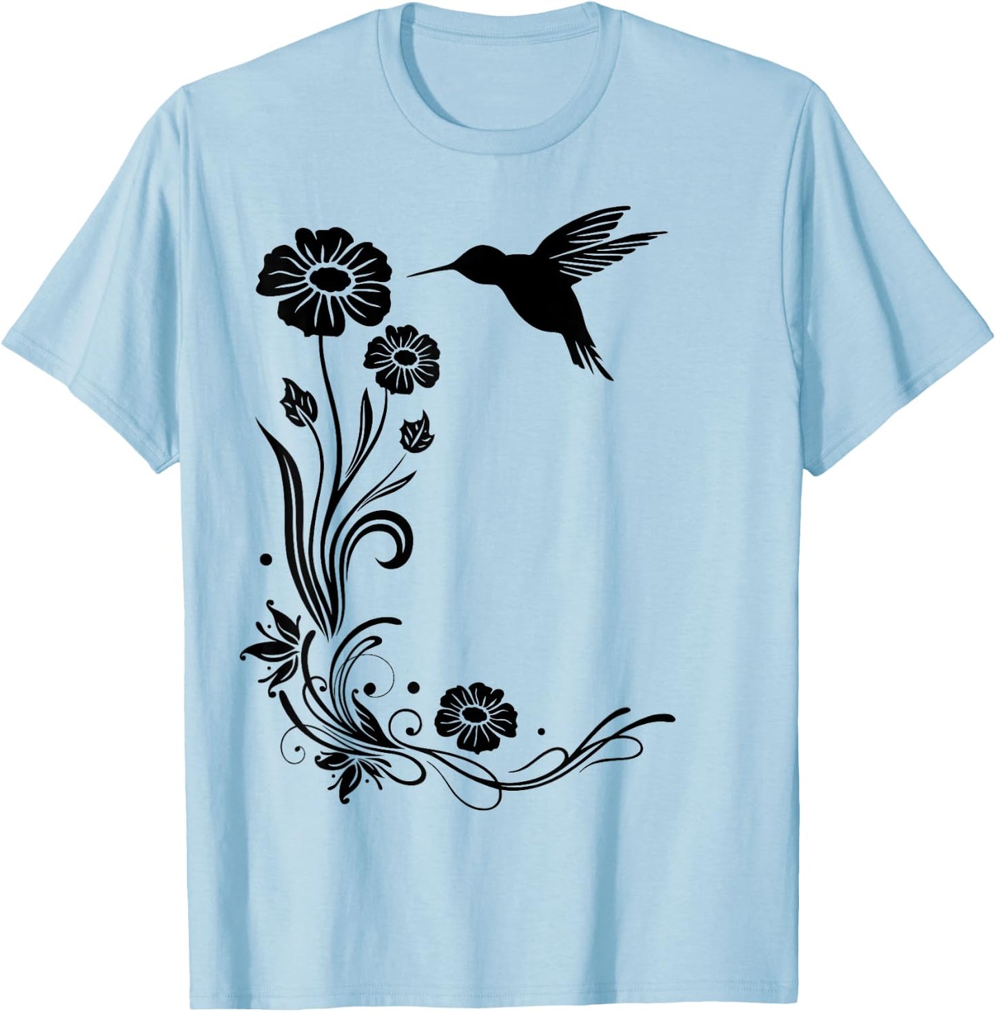 Summer Shirt. Hummingbird with flowers Colibri. T-Shirt - T-Shirt | Light Blue