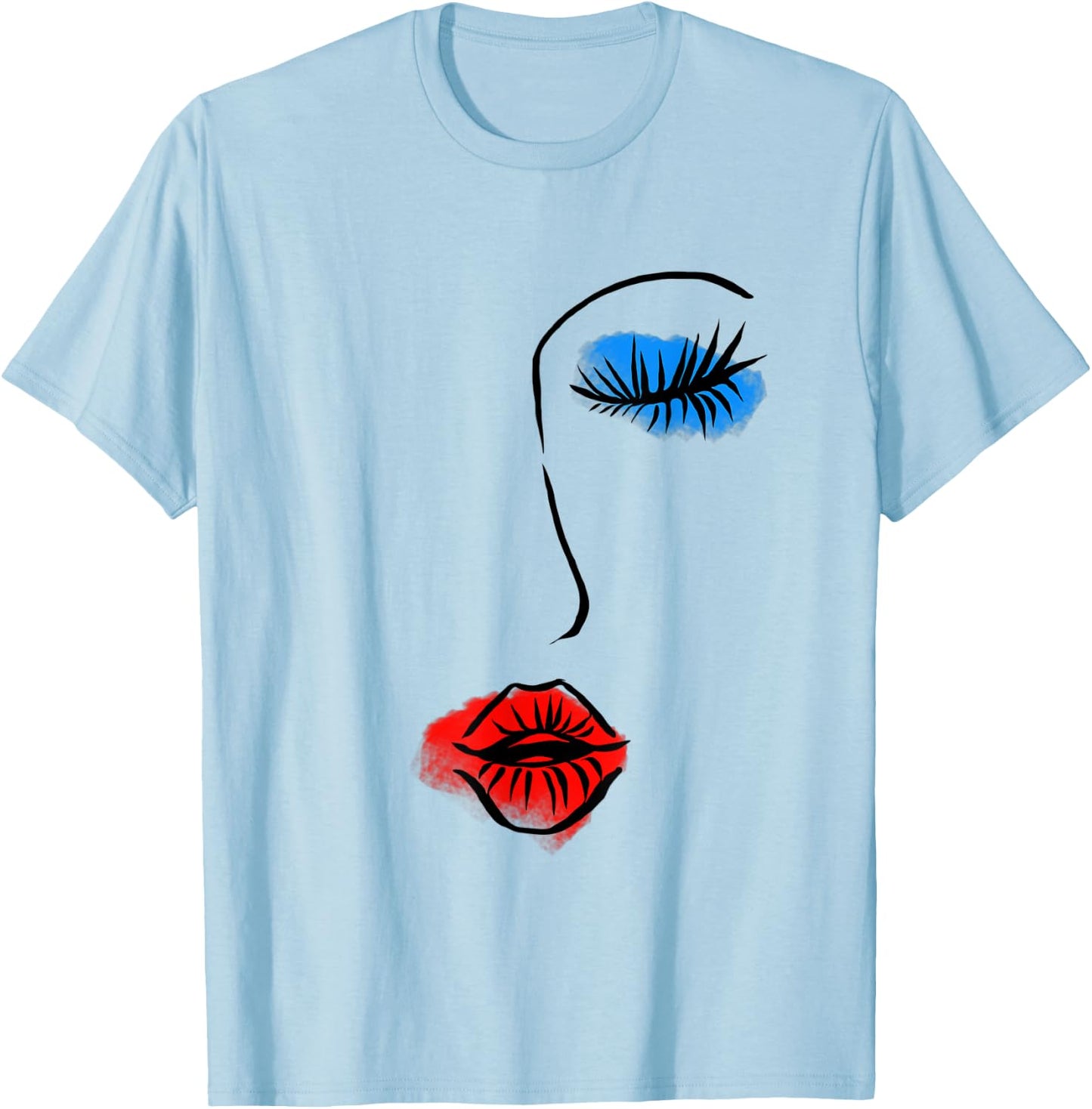 Abstract Art Face Sketch Lipstick Makeup Print Artist Lover T-Shirt - T-Shirt | Light Blue