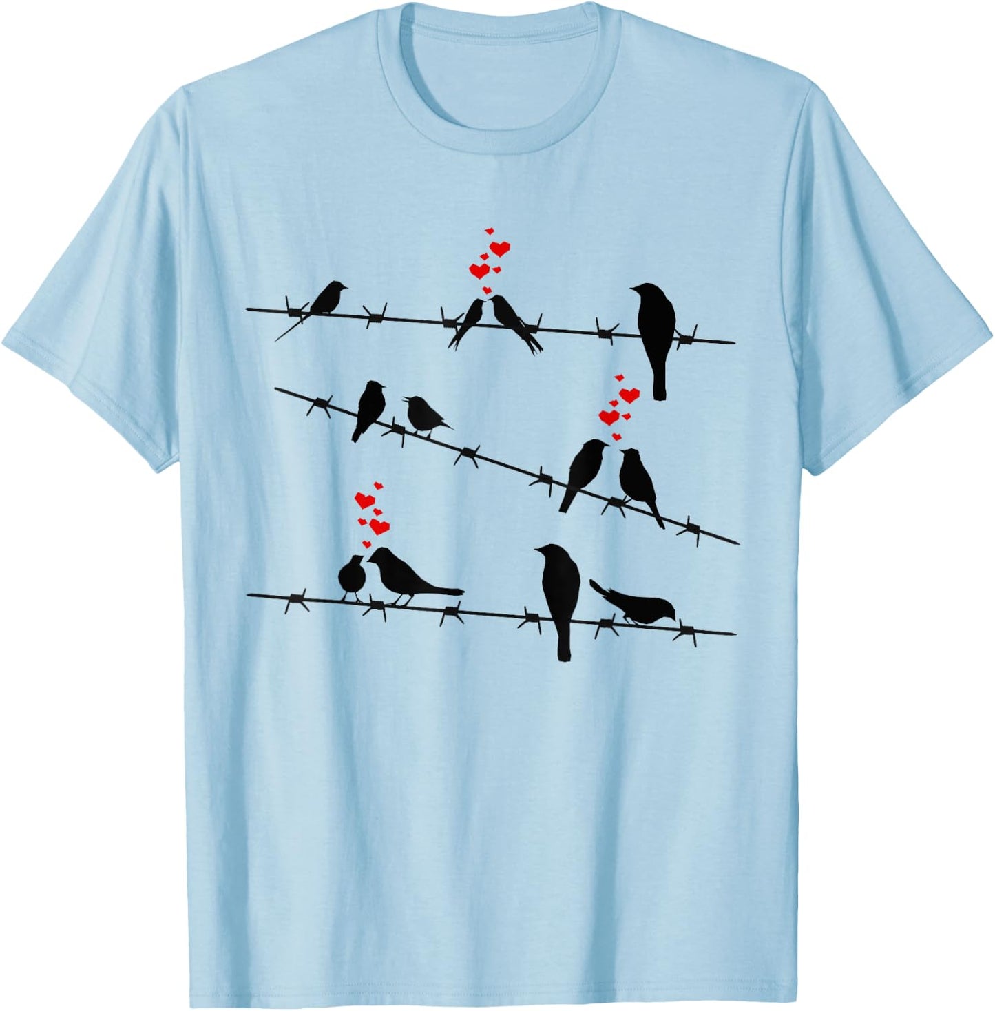 Cute Birds on a Wire T-Shirt - T-Shirt | Light Blue