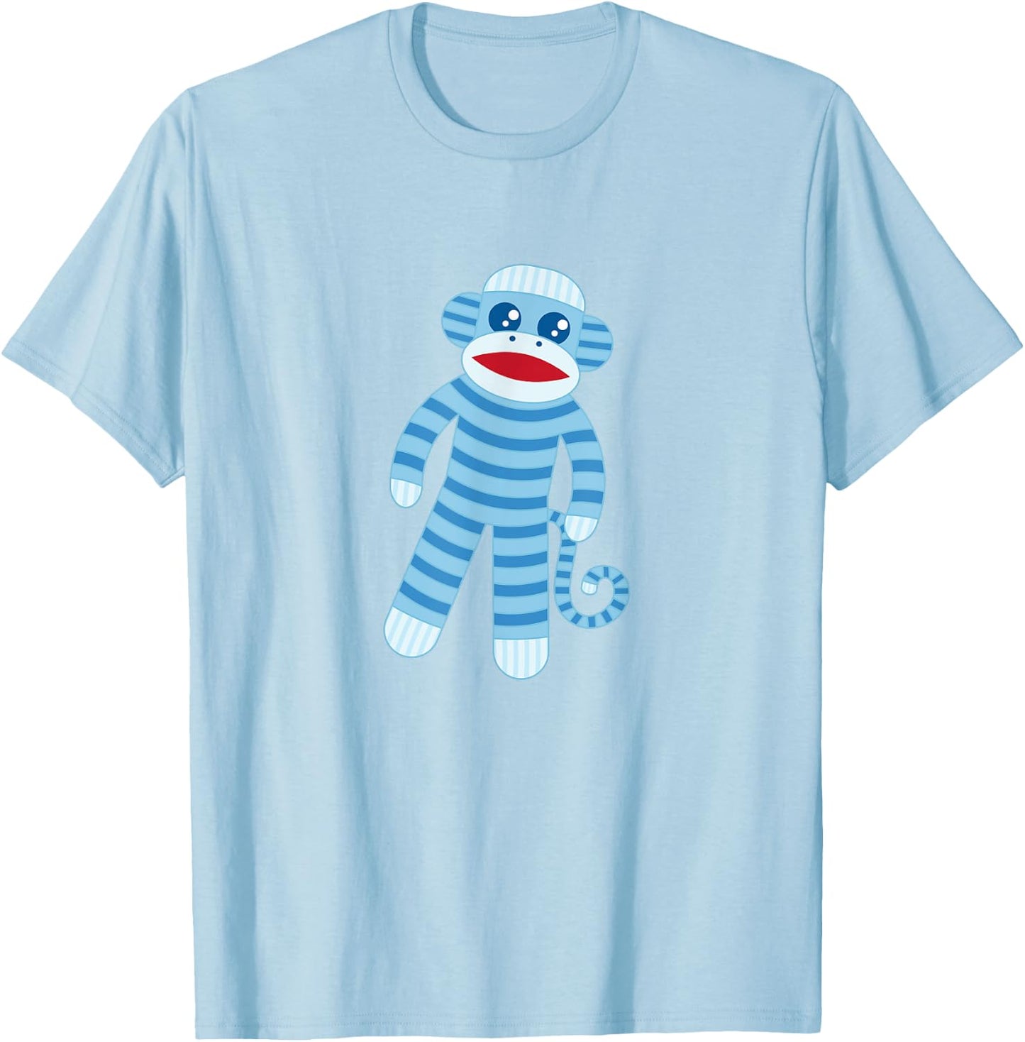 Cute Blue Striped Sock Monkey T-Shirt - T-Shirt | Light Blue