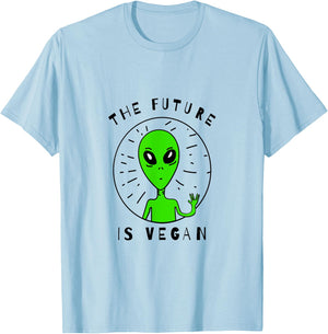 The Future Is Vegan Vegan Alien Peace and Love Vegan Shirt T-Shirt - T-Shirt | Light Blue