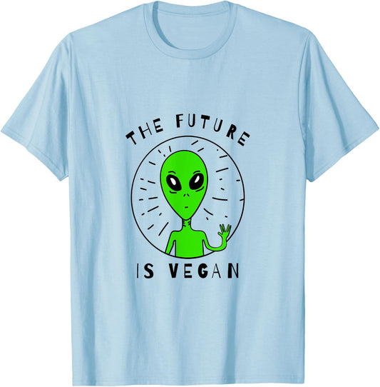 The Future Is Vegan Vegan Alien Peace and Love Vegan Shirt T-Shirt - T-Shirt | Light Blue