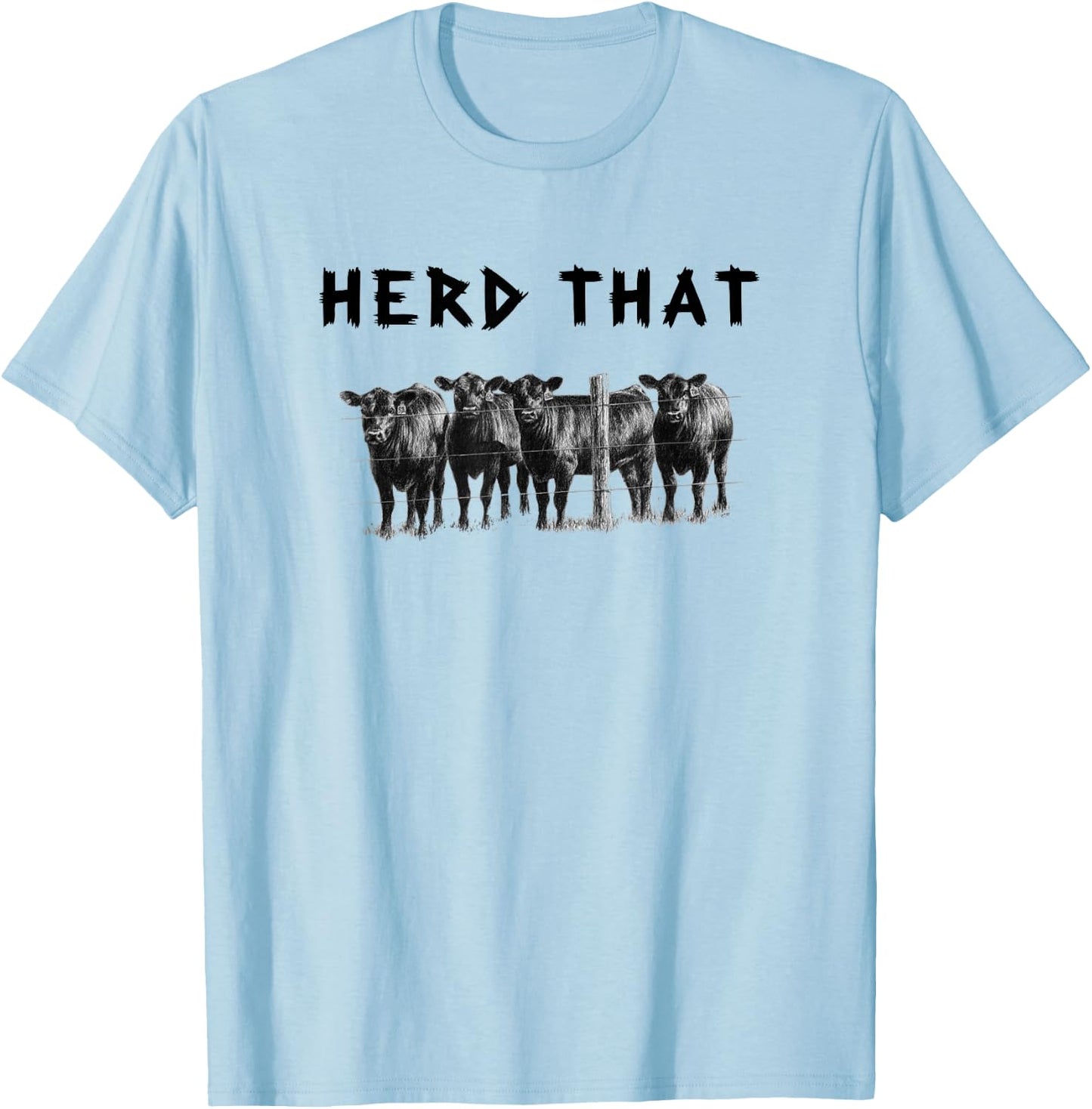 Funny Cow Herd That Cow Black Angus - Grey, X-Small, -Adults, Short Sleeve T-Shirt - T-Shirt | Light Blue