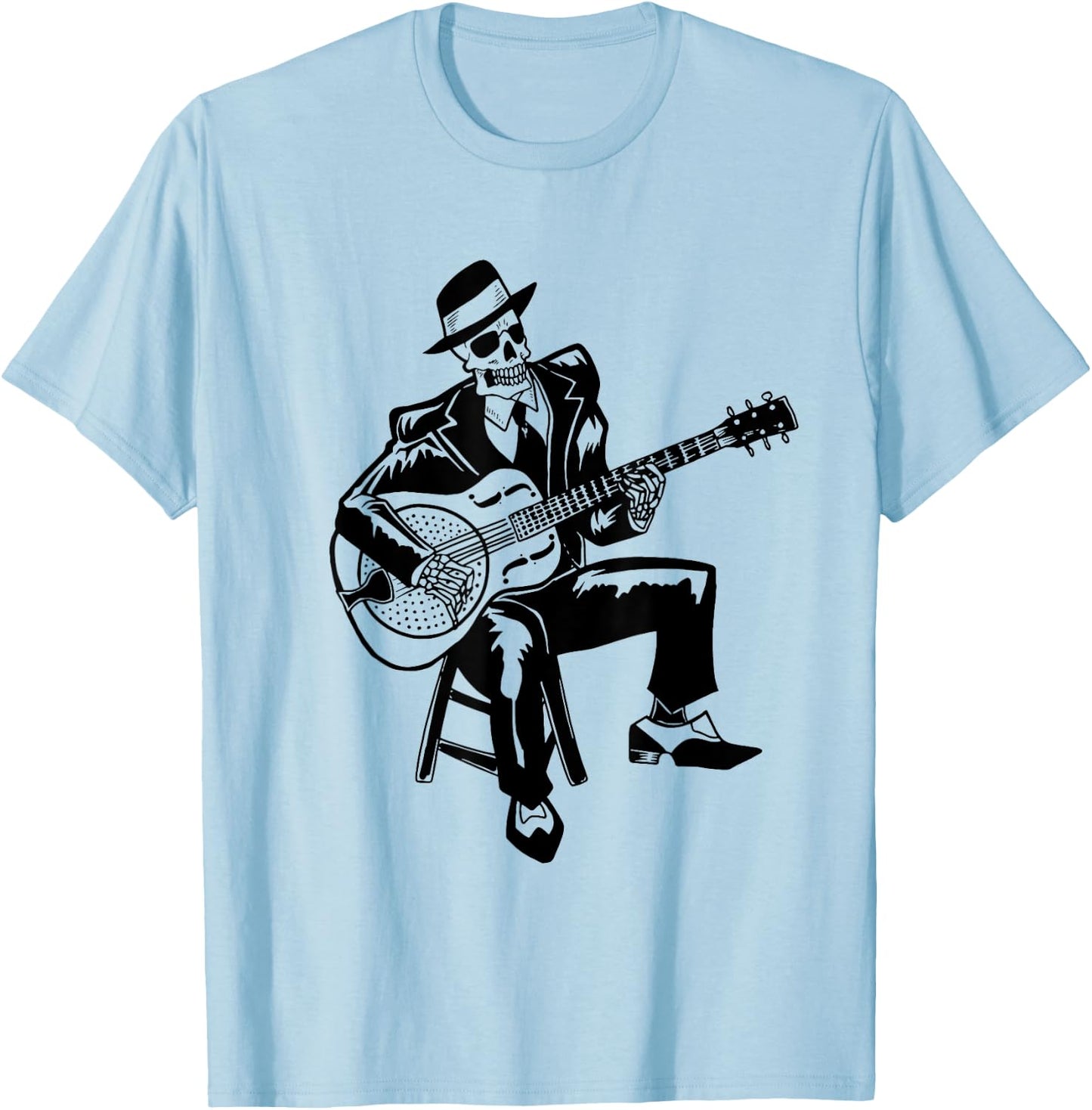 Skeleton Guitar Player Bluesman Vintage Blues Guitarist T-Shirt - T-Shirt | Light Blue