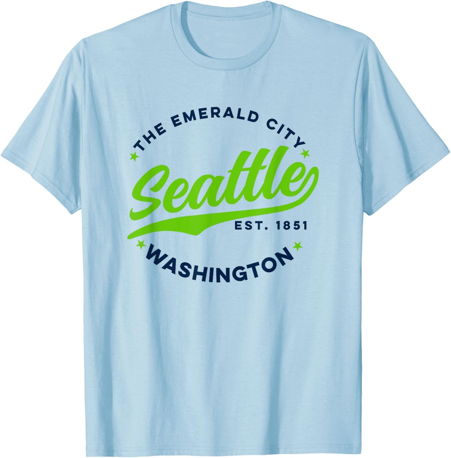 Vintage Seattle Emerald City Washington Blue Green Text T-Shirt - T-Shirt | Light Blue