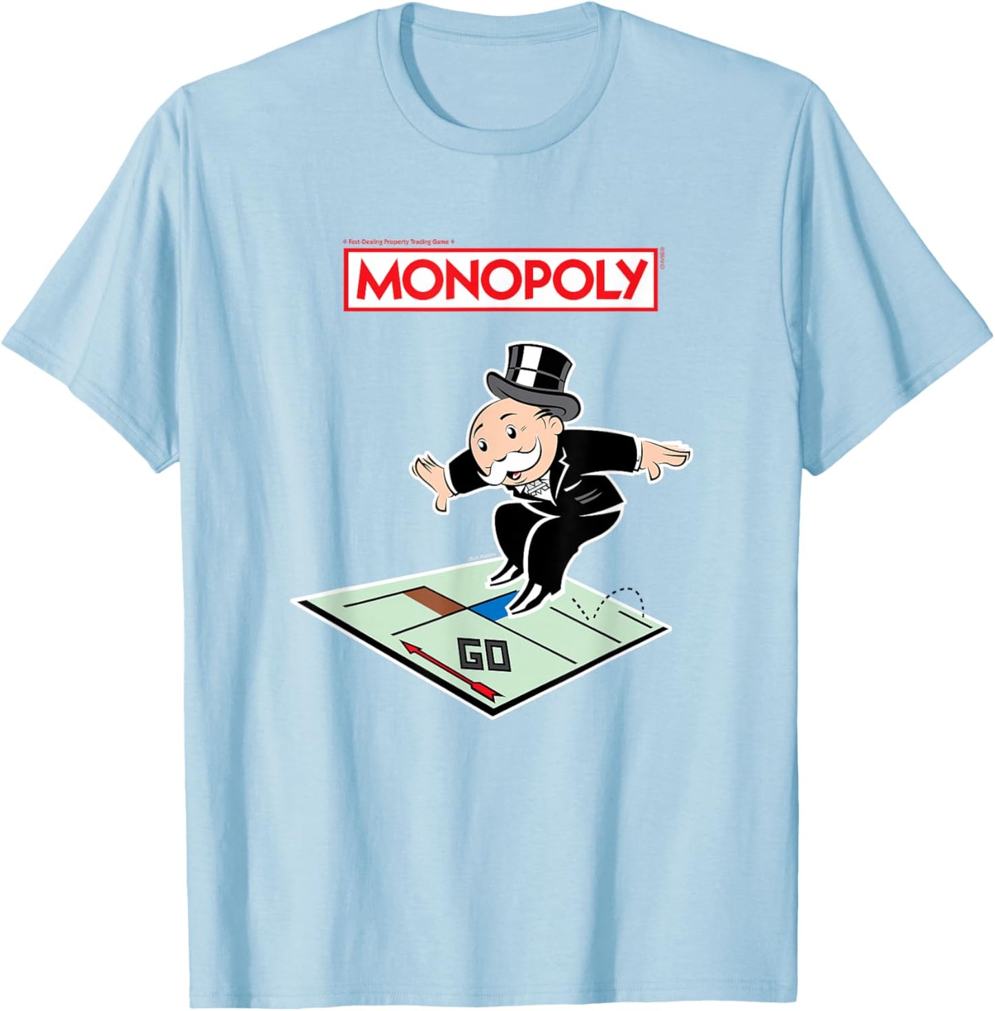 Monopoly Rich Uncle Surfing Board Game T-Shirt - T-Shirt | Light Blue