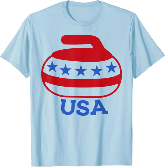 Curling USA Team Support Red, White, and Blue Pride T-Shirt - T-Shirt | Light Blue