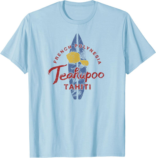 Tahiti Teahupoo Surfing French Polynesian Vintage T-Shirt - T-Shirt | Light Blue