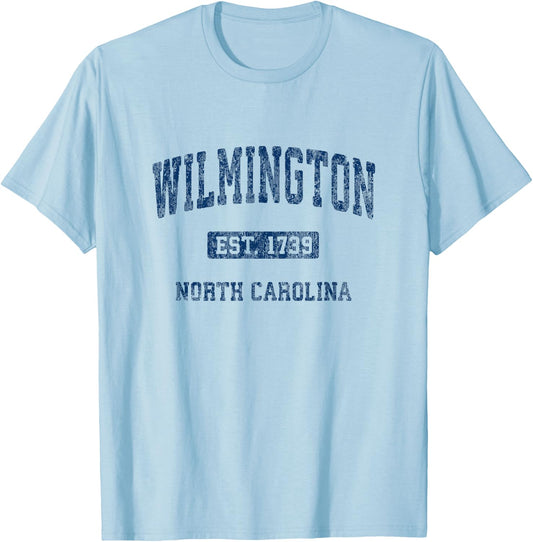 Wilmington North Carolina NC Vintage Athletic Sports Design T-Shirt - T-Shirt | Light Blue