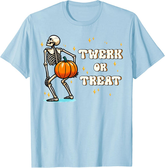Twerk or Treat Skeleton Dancing Halloween Season Costume T-Shirt - T-Shirt | Light Blue