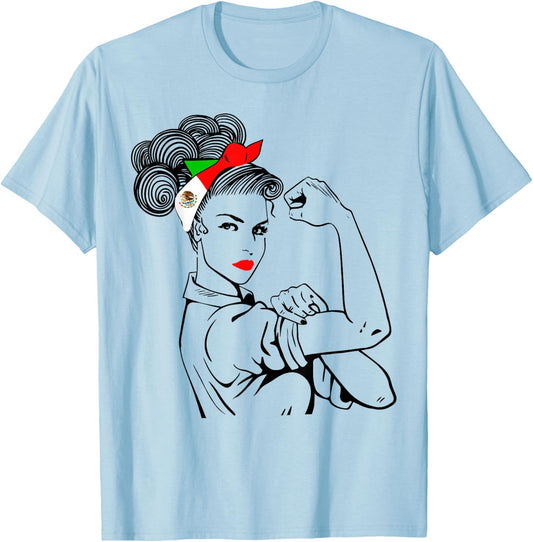 Mexican Girl Unbreakable Heritage Mexico Flag Gift T-Shirt - T-Shirt | Light Blue