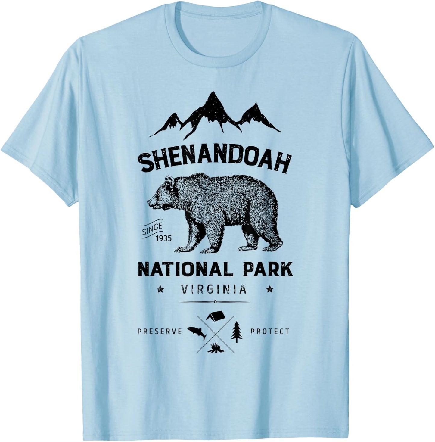 Shenandoah National Park T Shirt Bear Virginia Vintage Gifts T-Shirt - T-Shirt | Light Blue