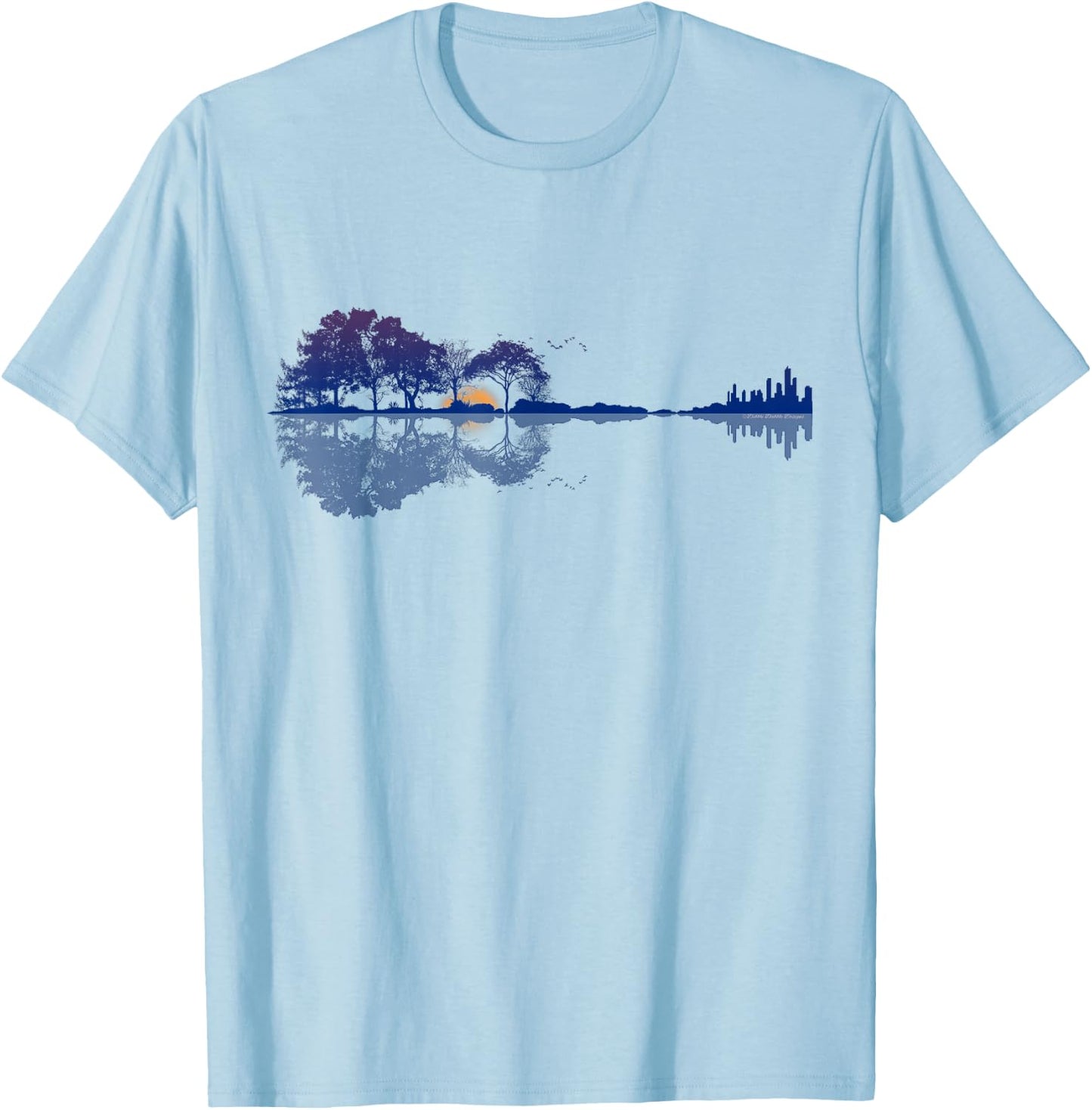 Guitar Lake Reflections in Blue Music Lovers Guitar T-Shirt - T-Shirt | Light Blue
