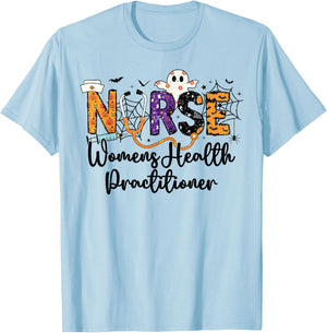 Women Health Practitioner Nurse WHNP Ghost Halloween Nursing T-Shirt - T-Shirt | Light Blue